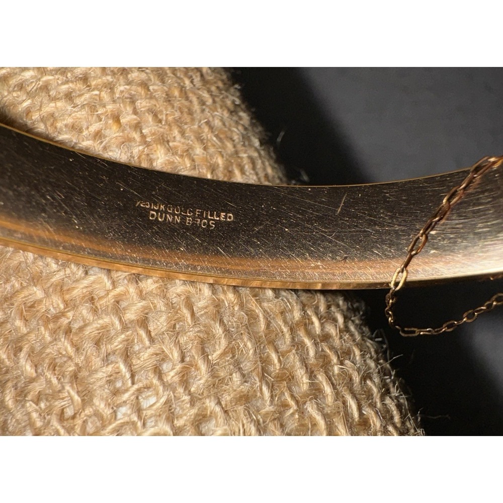 Vtg 10k Gold Filled Black Enamel Hinged Bangle Dunn Bros Floral Bracelet 15g - Picture 8 of 15